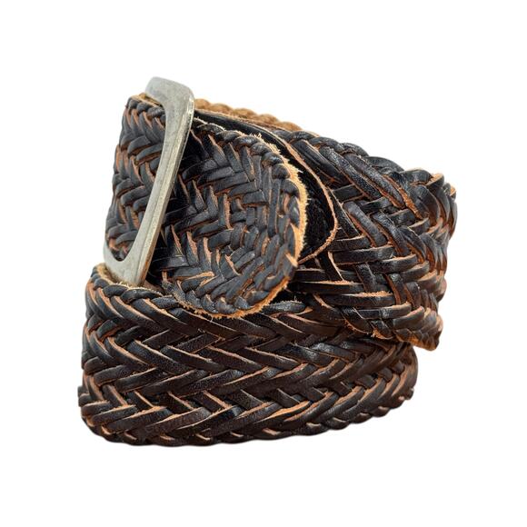 Woven Leather Belt SZ Large Womens Black Boho Rustic Vintage Distressed Medieval main image 11